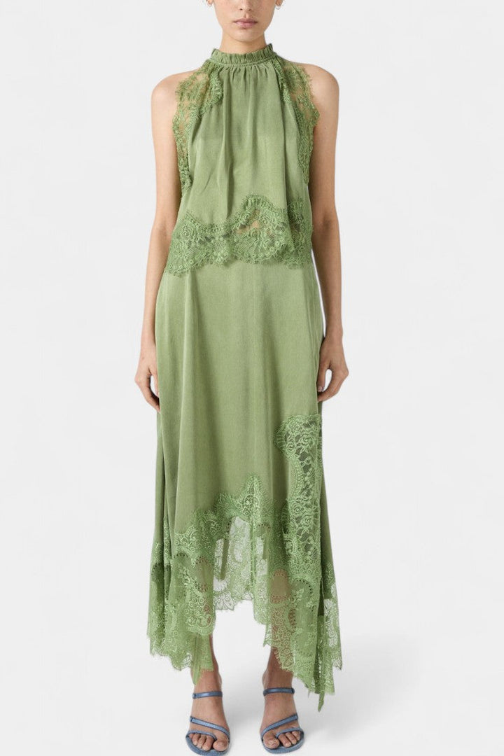 Coralena Conjunto de Falda Midi de Encaje con Dobladillo Asimétrico