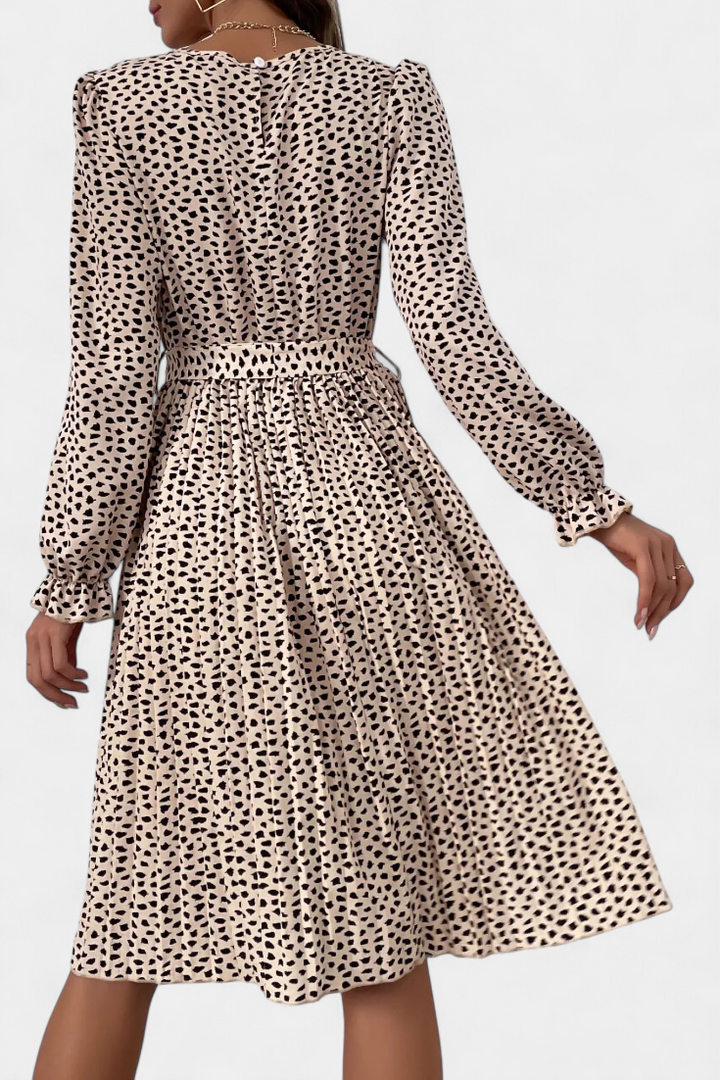 Evabeth Vestido Midi Plisado de Leopardo