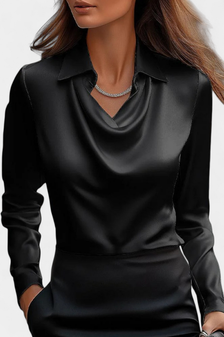 Dilnaz Blusa Satinada con Escote en Cascada