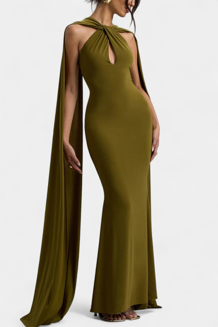 Faffienia Vestido Maxi con Escote Halter y Corte en Forma de Llave