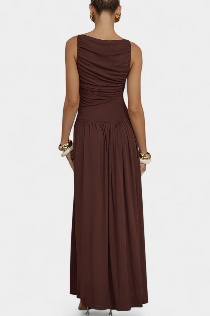Maddy Vestido Maxi sin Mangas con Drapeado Lateral