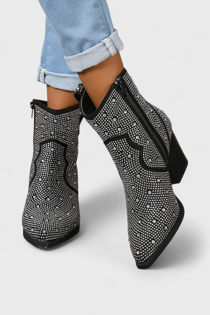 Berenice Elegant Boots with Patchwork and Side Zipper