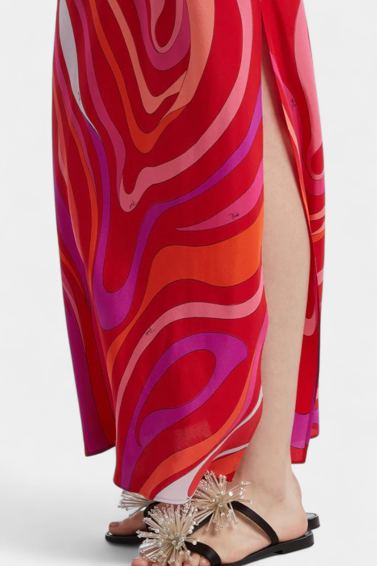 Valera Vestido Largo con Estampado de Remolino y Corte Sin Mangas