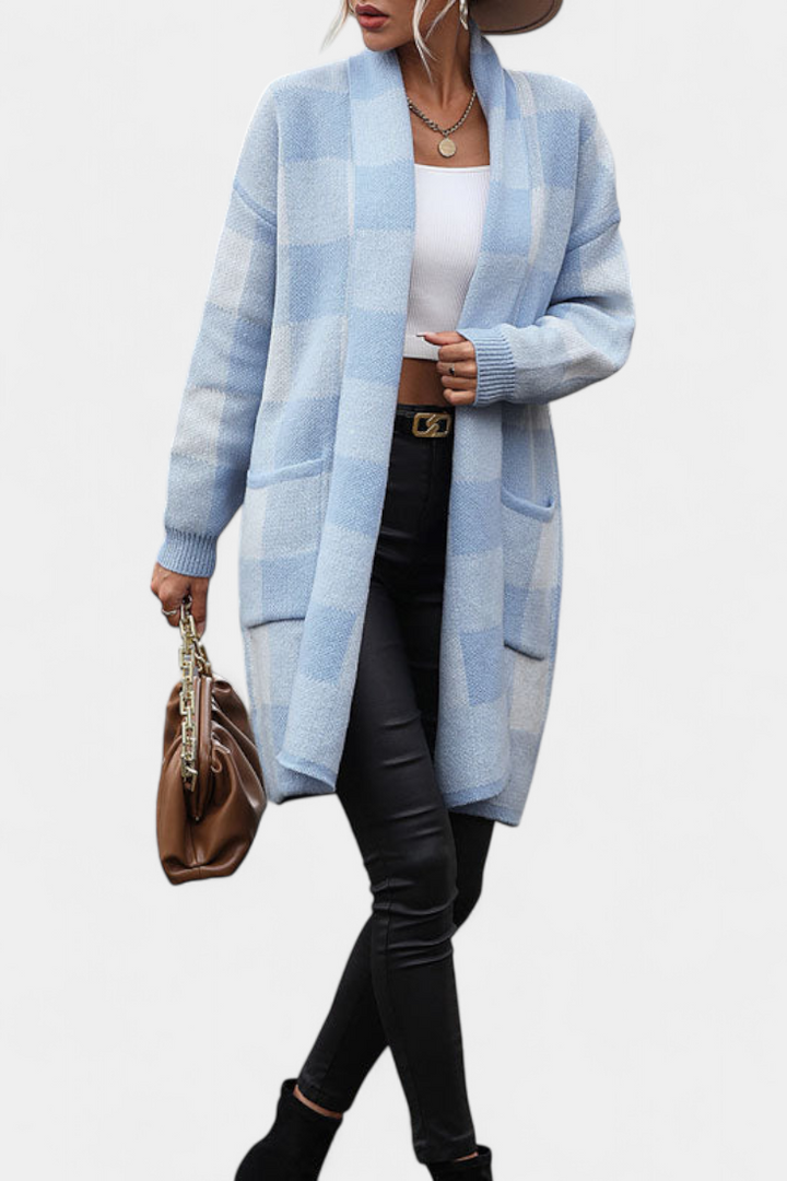 Lovella Cárdigan Casual a Cuadros con Bolsillos