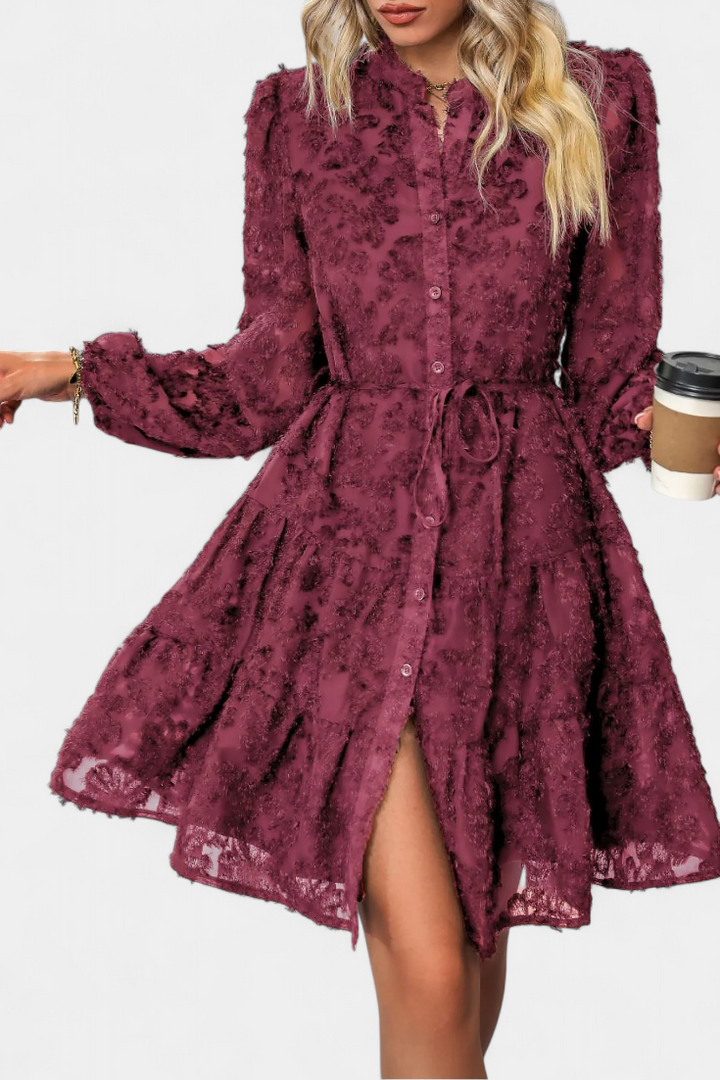 Soreia Vestido Camisero de Botones con Manga Larga Texturizada