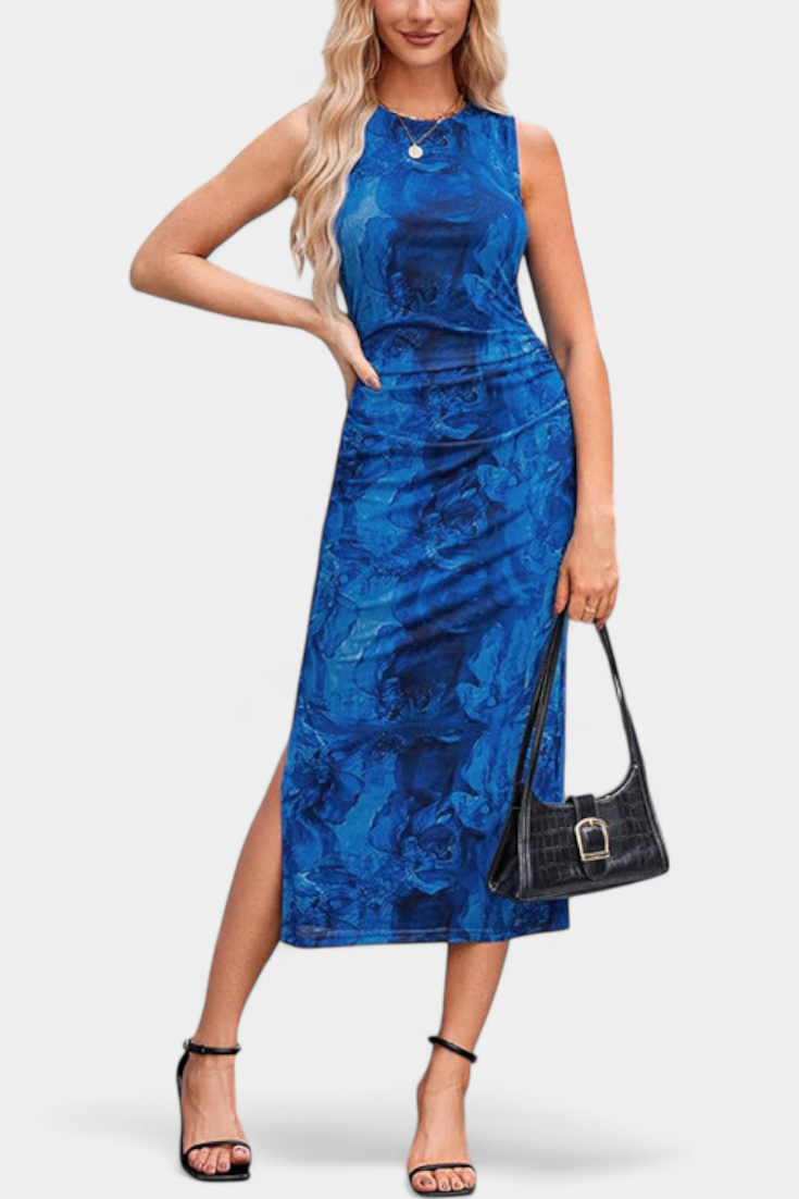 Helaia Vestido Largo con Abertura y Estampado Digital