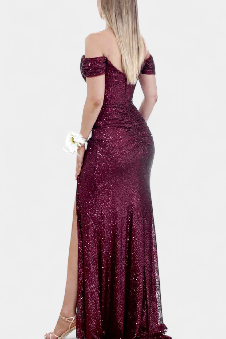 Molinas Vestido de Sirena Off-Shoulder con Lentejuelas