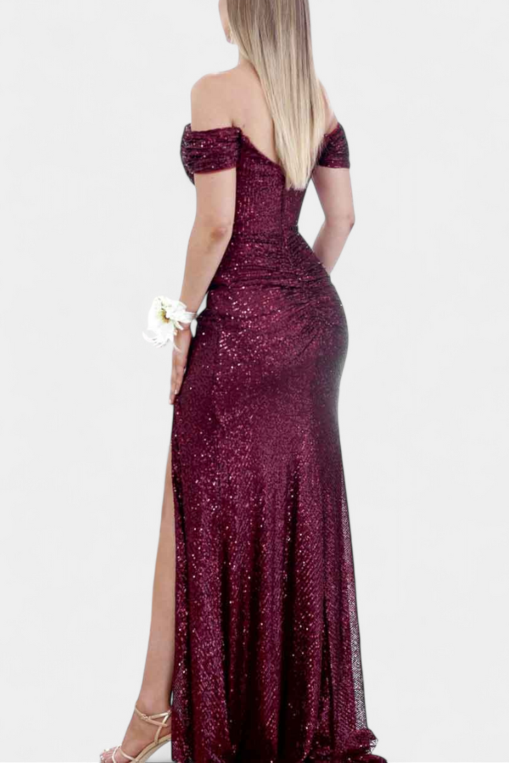 Molinas Vestido de Sirena Off-Shoulder con Lentejuelas