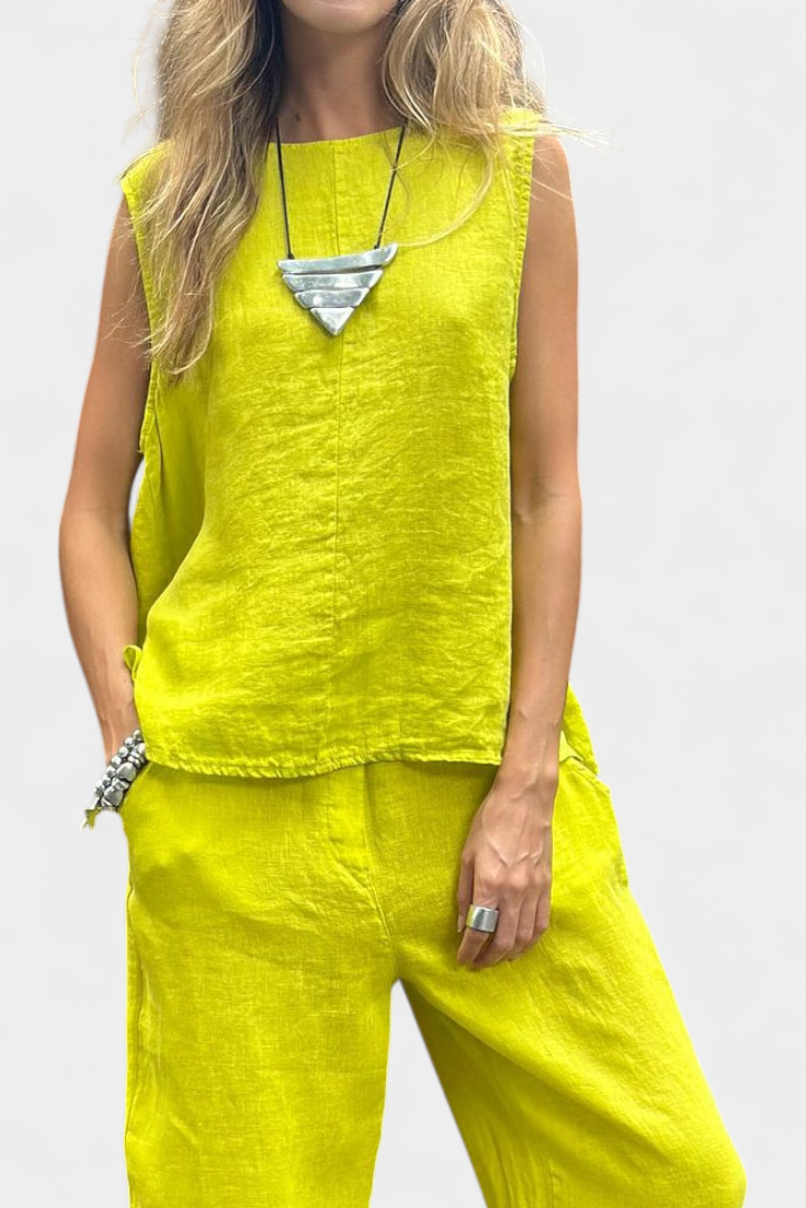 Leona Conjunto de Chaleco y Pantalón Sin Mangas en Algodón Lino