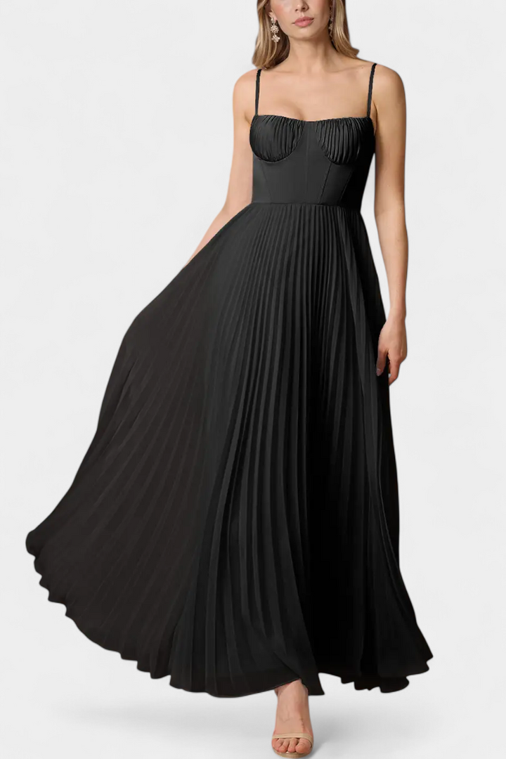 Ottilie Vestido de Chiffon Plisado con Corsé Esculpido y Escote Corazón