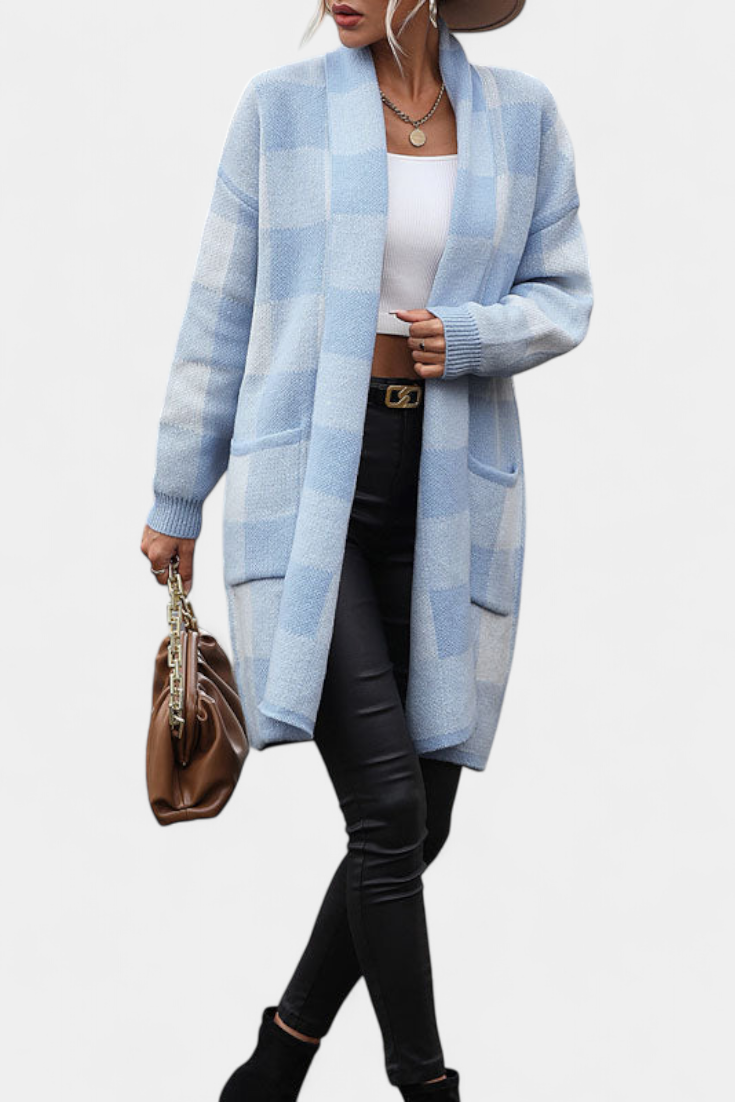 Lovella Cárdigan Casual a Cuadros con Bolsillos