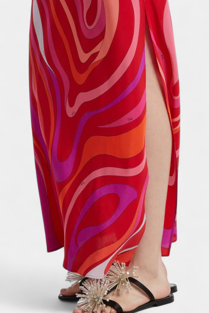 Valera Vestido Largo con Estampado de Remolino y Corte Sin Mangas