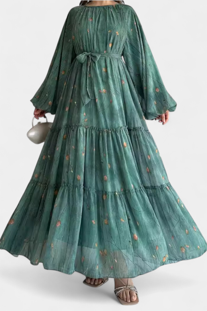 Tavira Vestido Floral de Manga Larga con Cinturón