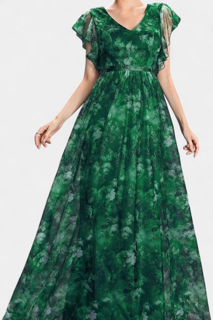 Mariana Vestido Largo Aireado de Chifón con Estampado Floral