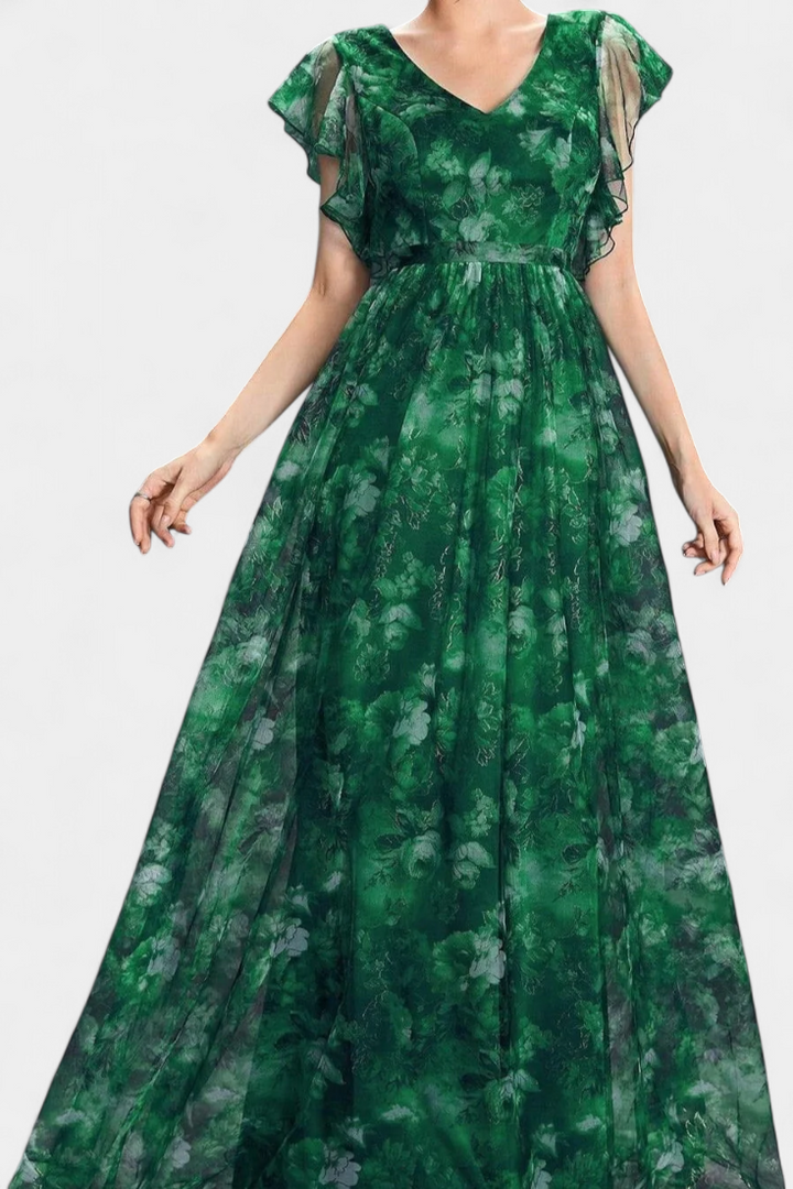 Mariana Vestido Largo Aireado de Chifón con Estampado Floral