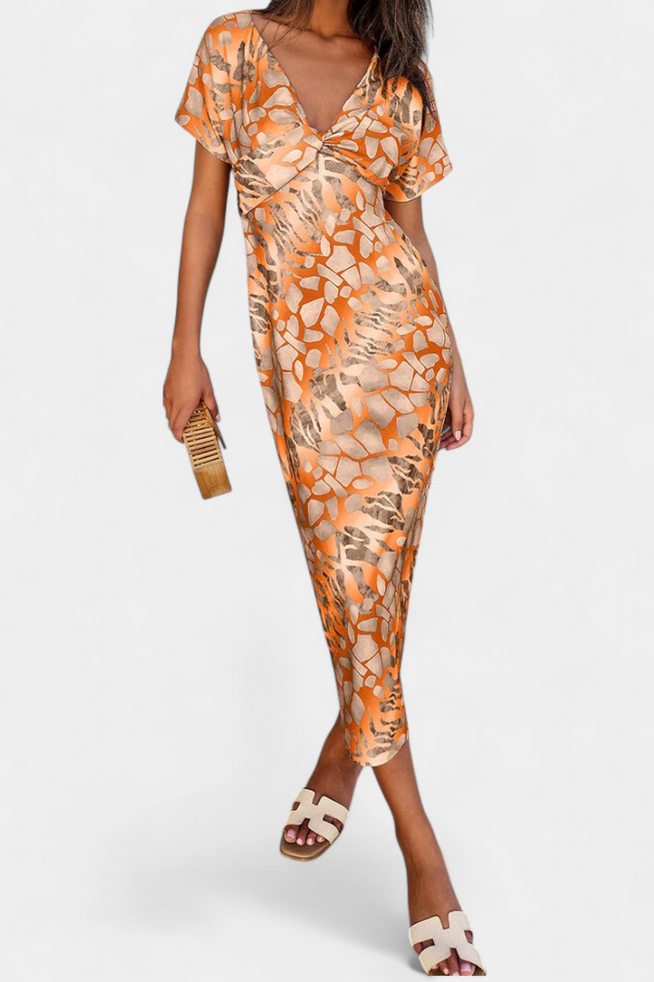 Triana Dress with Abstract Print and V-Neck