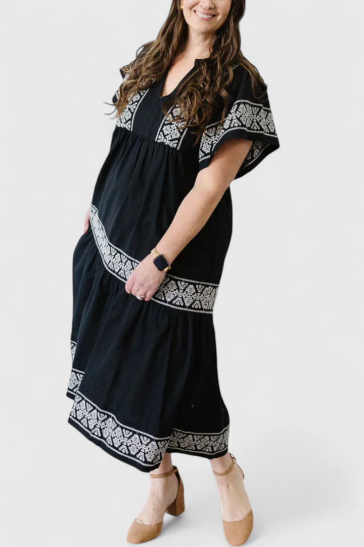 Allona Vestido Maxi Boho con Escote en V y Corte Relajado