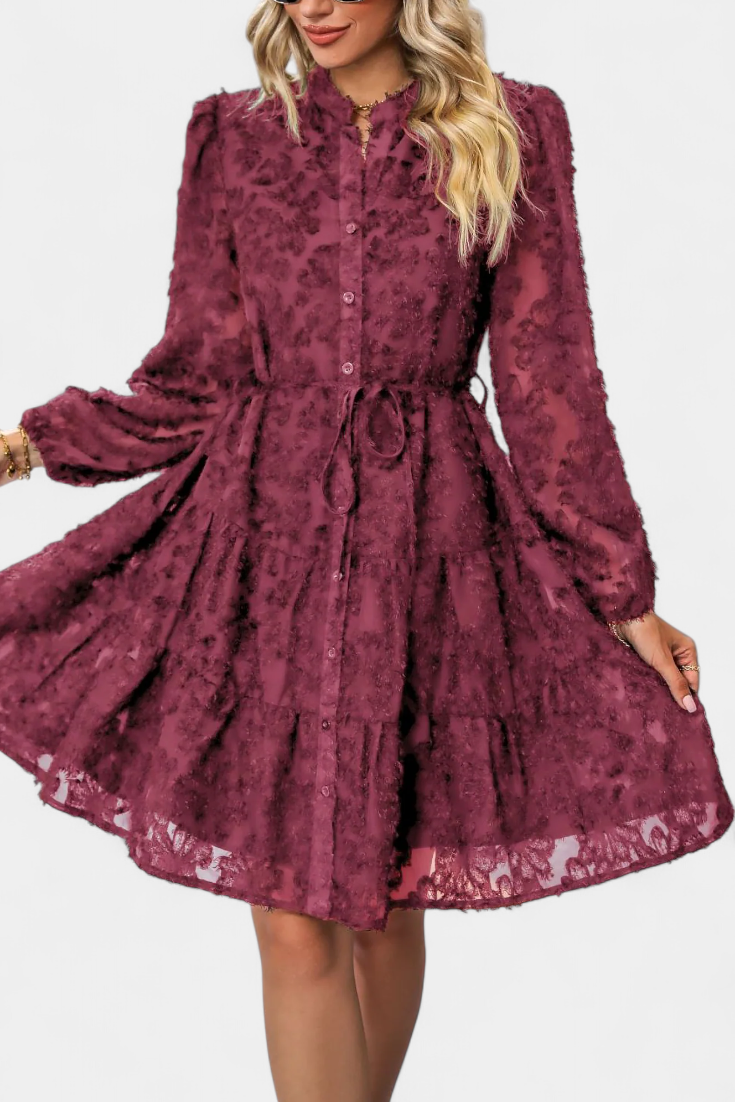 Soreia Vestido Camisero de Botones con Manga Larga Texturizada