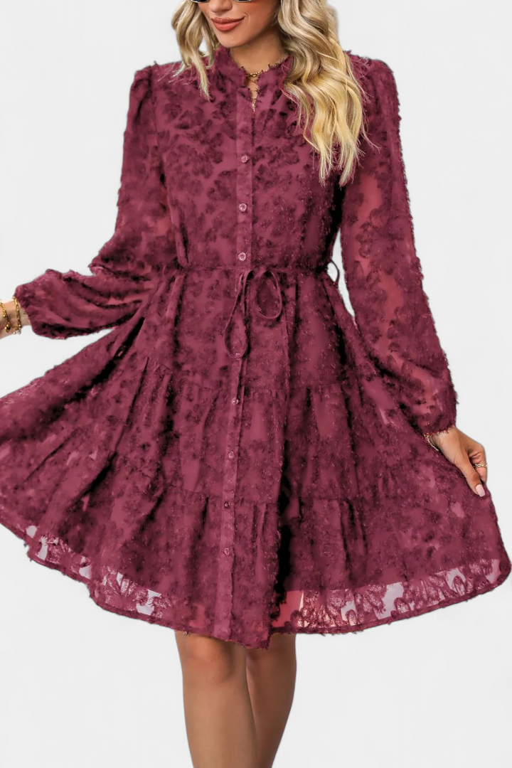 Soreia Vestido Camisero de Botones con Manga Larga Texturizada