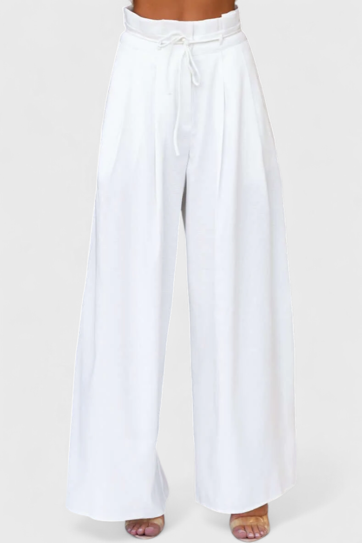 Bernadina Conjunto de Lino con Top de Abertura Frontal y Pantalón de Pierna Ancha