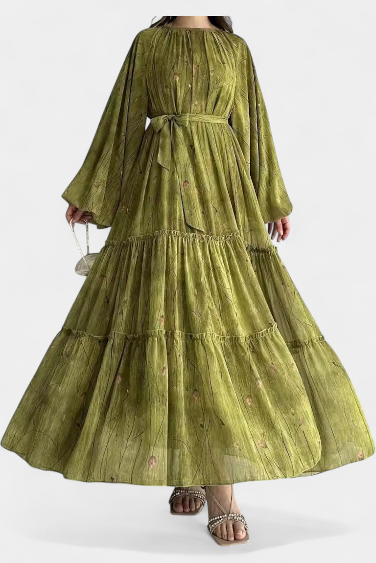 Tavira Vestido Floral de Manga Larga con Cinturón