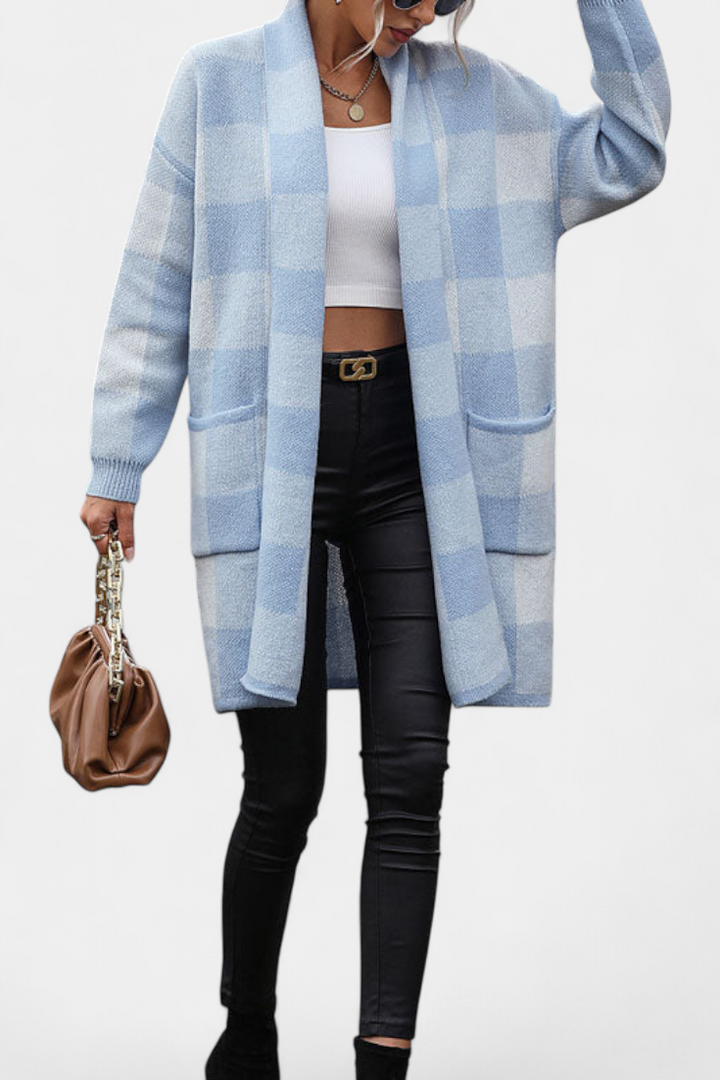 Lovella Cárdigan Casual a Cuadros con Bolsillos