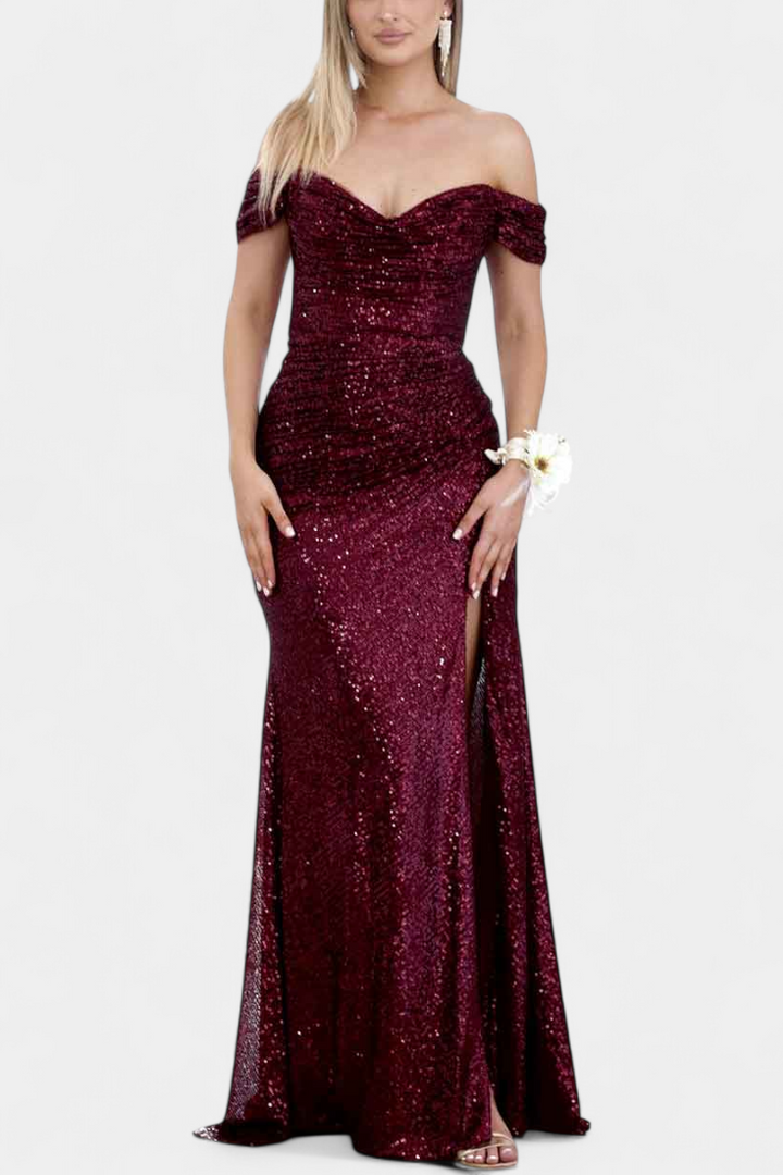 Molinas Vestido de Sirena Off-Shoulder con Lentejuelas