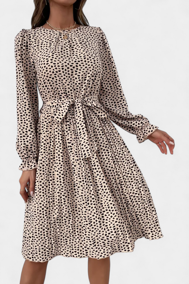 Evabeth Vestido Midi Plisado de Leopardo