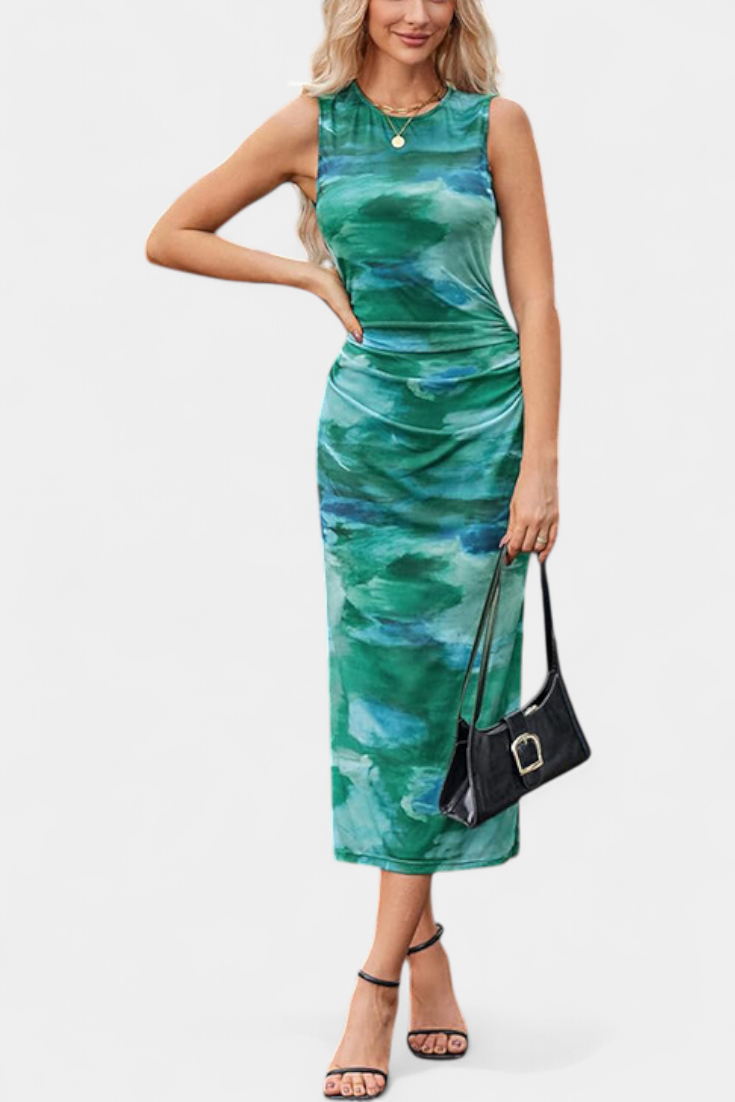 Helaia Vestido Largo con Abertura y Estampado Digital