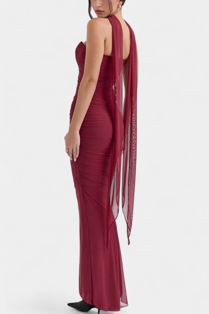 Blair Vestido Maxi de Malla con Corsé Fruncido