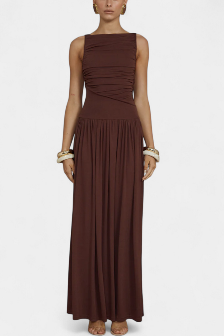 Maddy Vestido Maxi sin Mangas con Drapeado Lateral