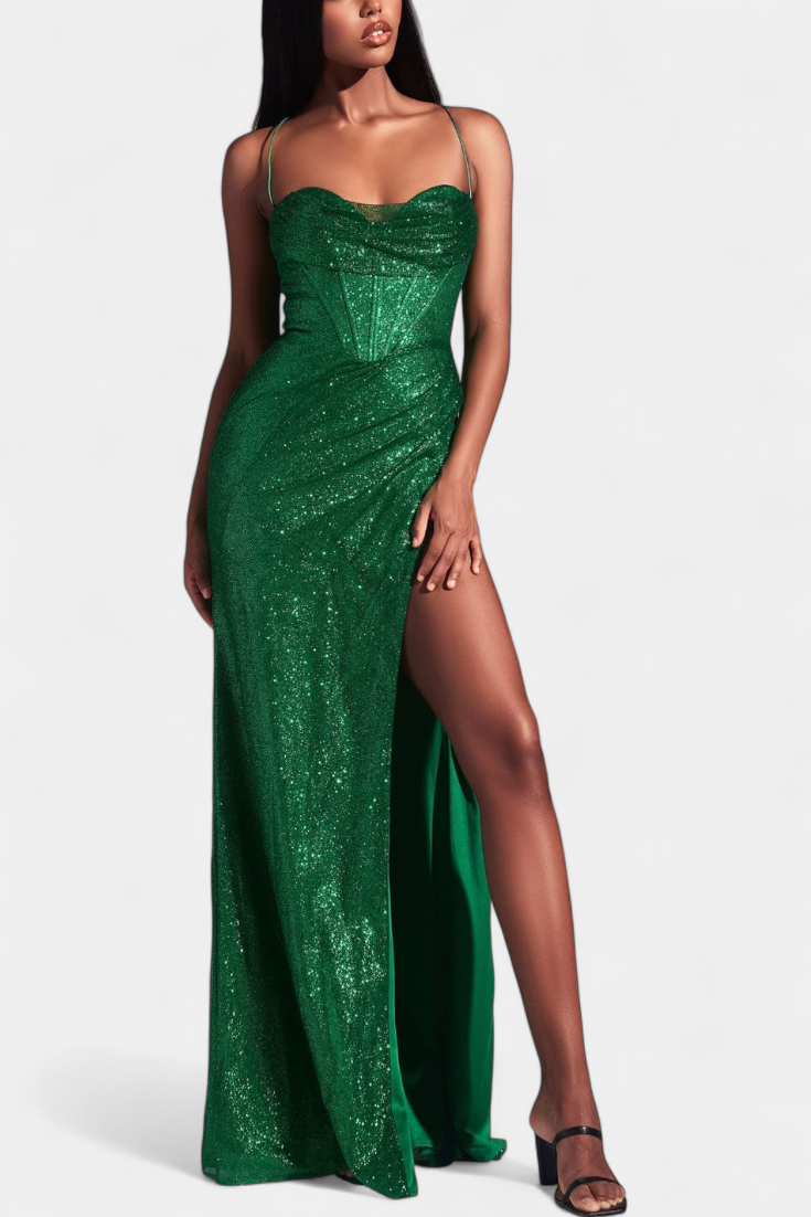 Armoni Vestido Sirena con Corpiño y Tirantes de Espagueti