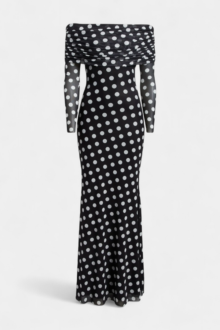 Elinda Vestido Largo Off-Shoulder de Lunares
