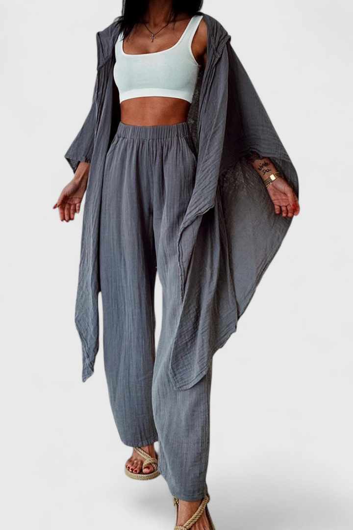 Henley Conjunto Casual de Dos Piezas con Cárdigan