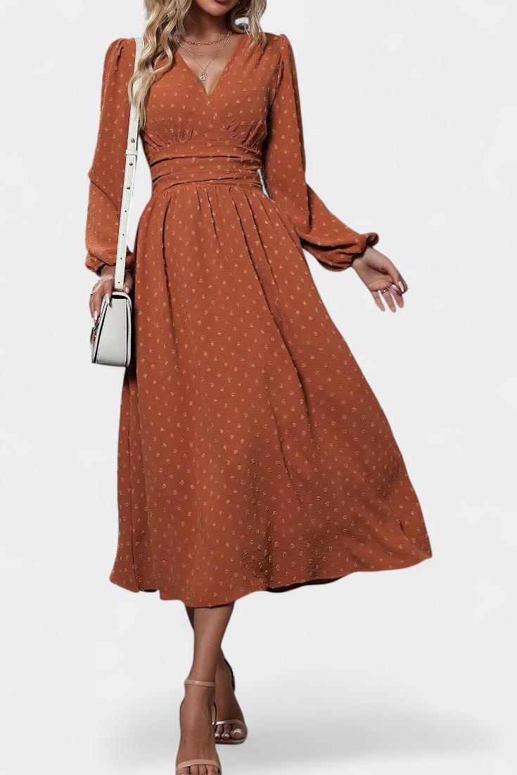 Faela Vestido Midi de Oficina con Lunares Suizos