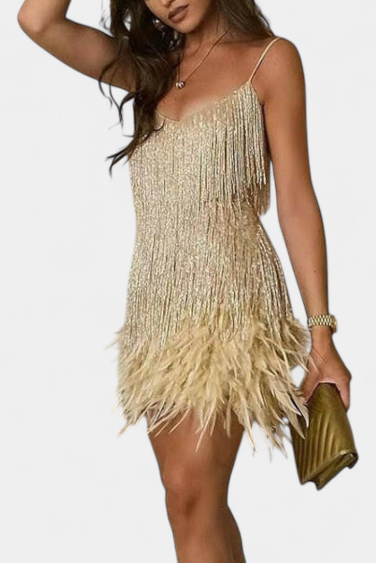 Sheril Mini Vestido de Plumas