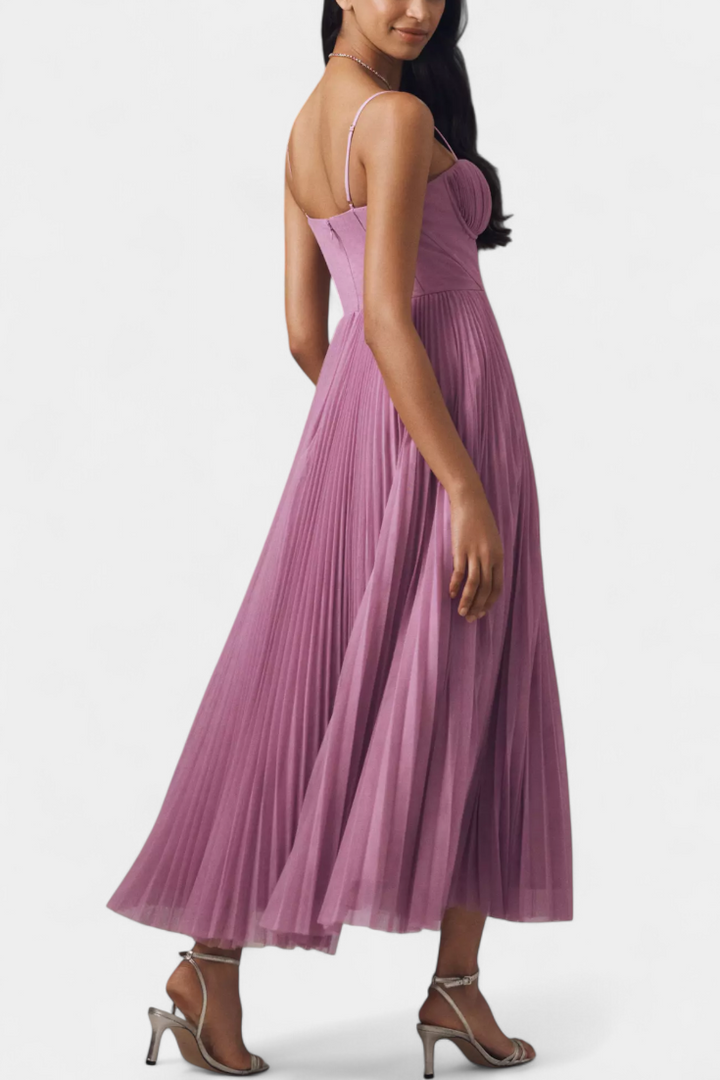 Ottilie Vestido de Chiffon Plisado con Corsé Esculpido y Escote Corazón