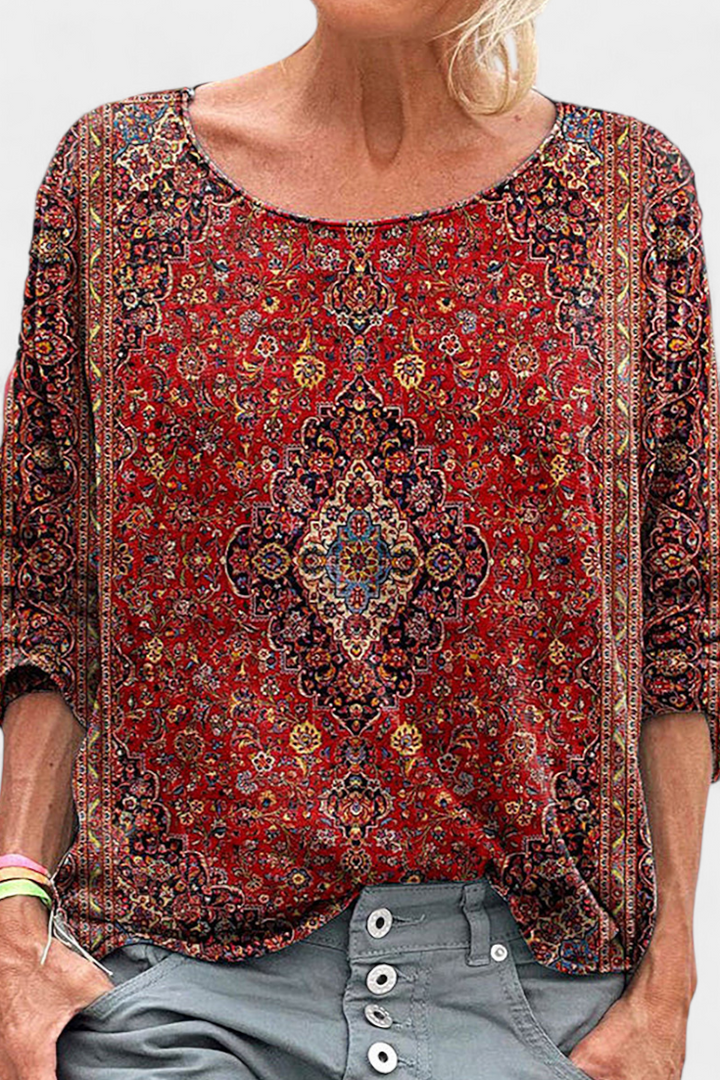 Omari Blusa Holgada de Estampado Bohemio Retro