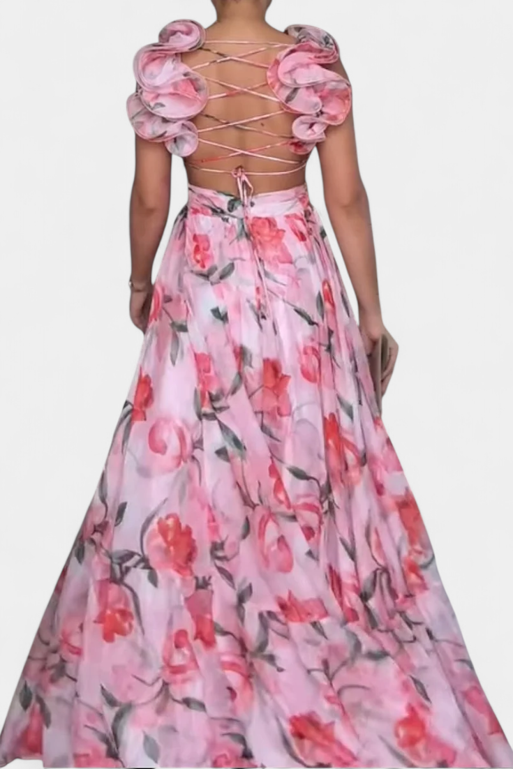 Shazia Vestido Largo Estampado Sin Espalda