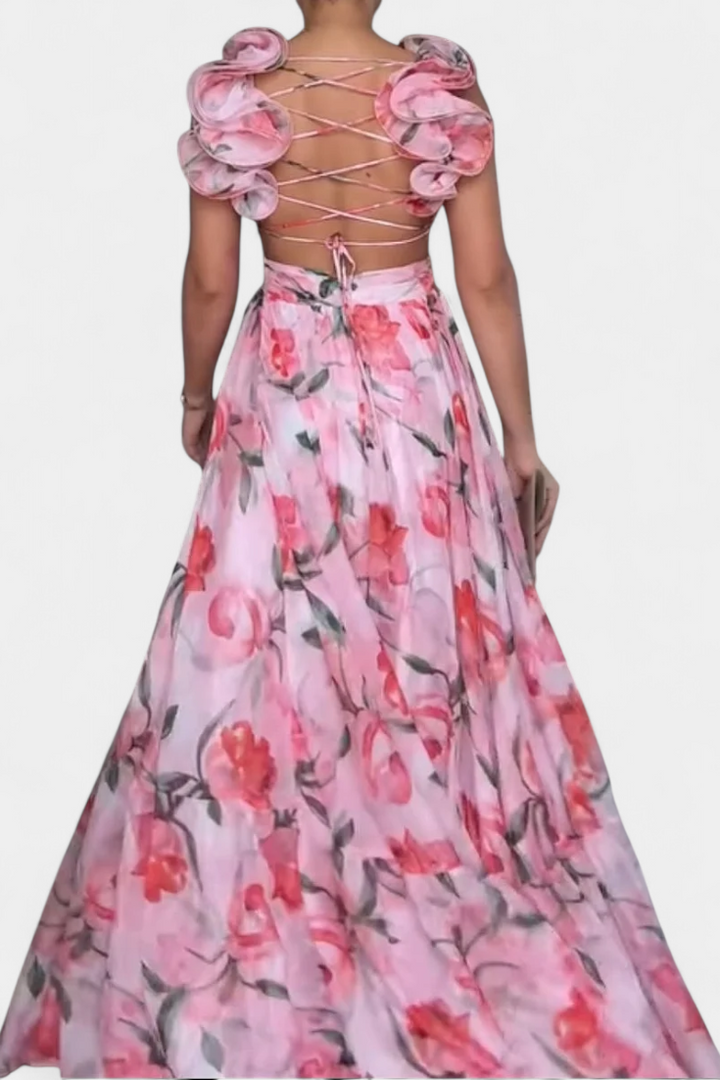 Shazia Vestido Largo Estampado Sin Espalda