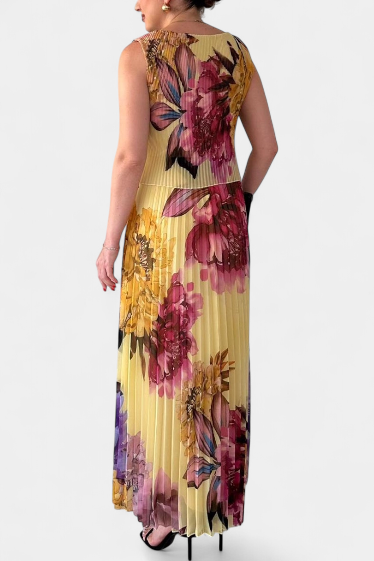 Shaya Vestido Largo de Gasa Plisada con Estampado