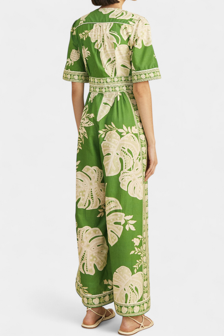 Elli Jumpsuit Verde con Estampado de Monsteras