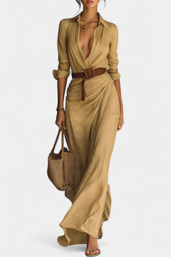 Souline Maxi Dress with Lapel and Long Sleeve