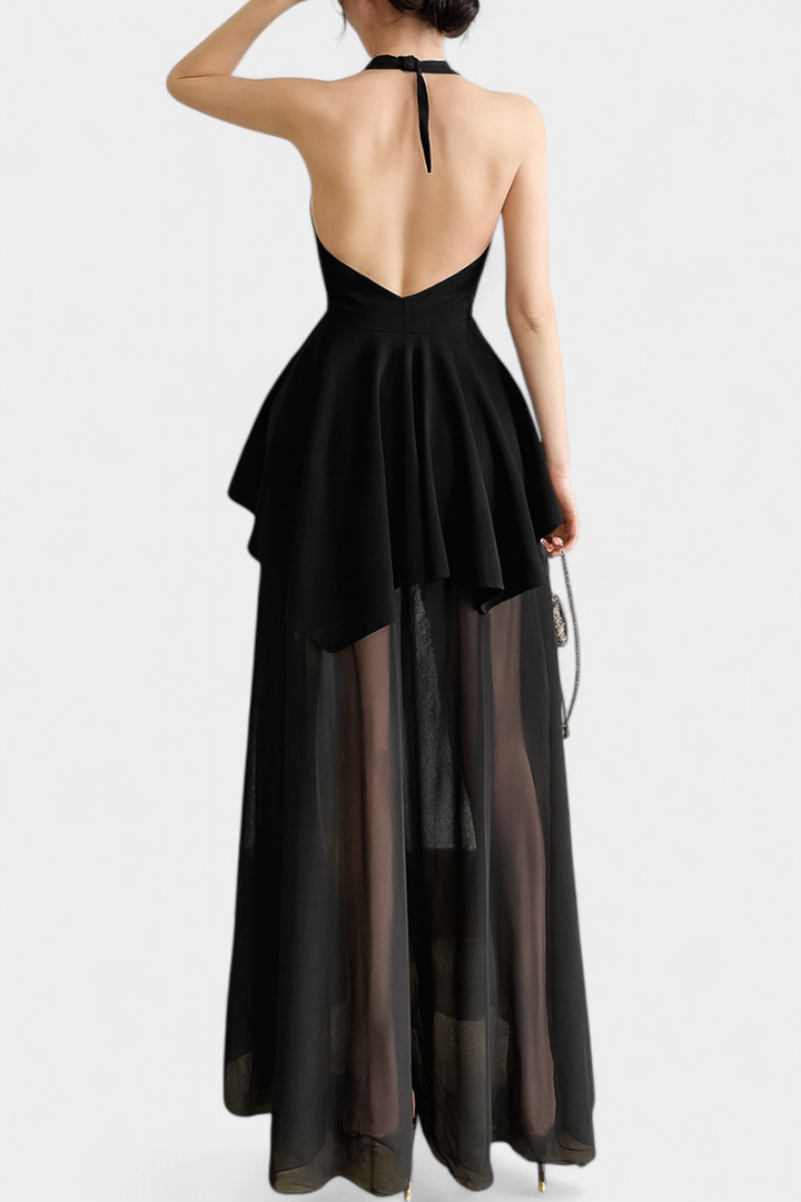 Hollis Vestido Largo con Escote Halter y Espalda Descubierta