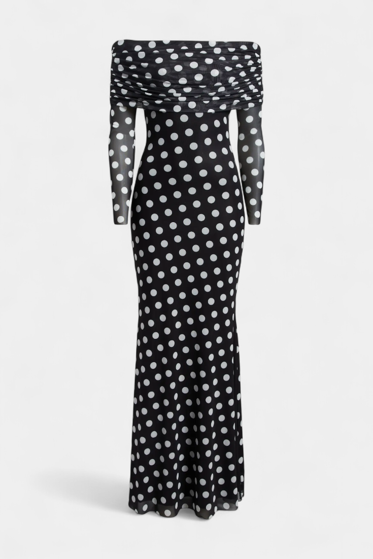 Elinda Vestido Largo Off-Shoulder de Lunares
