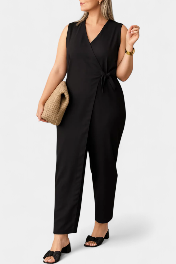 Zoe Mono Elegante con Escote en V y Cinturón Ajustable