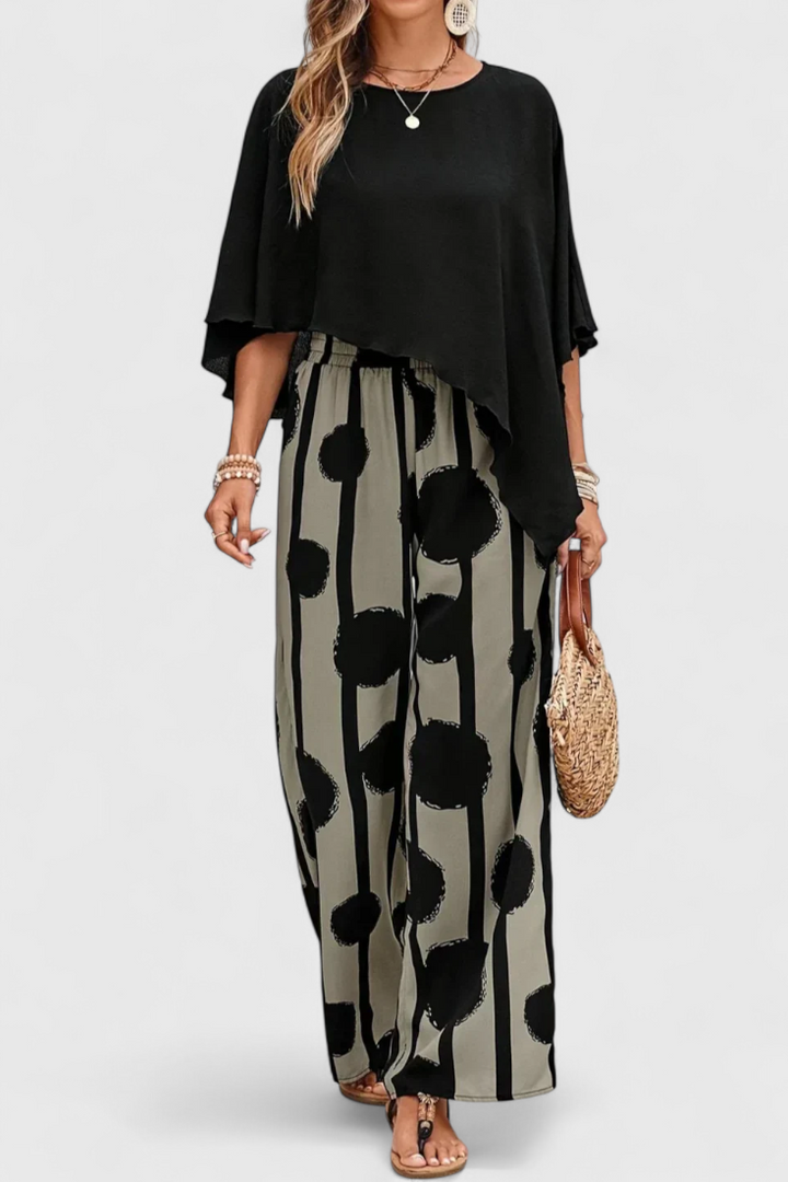 Aleida Conjunto Asimétrico con Top y Pantalón Estampado