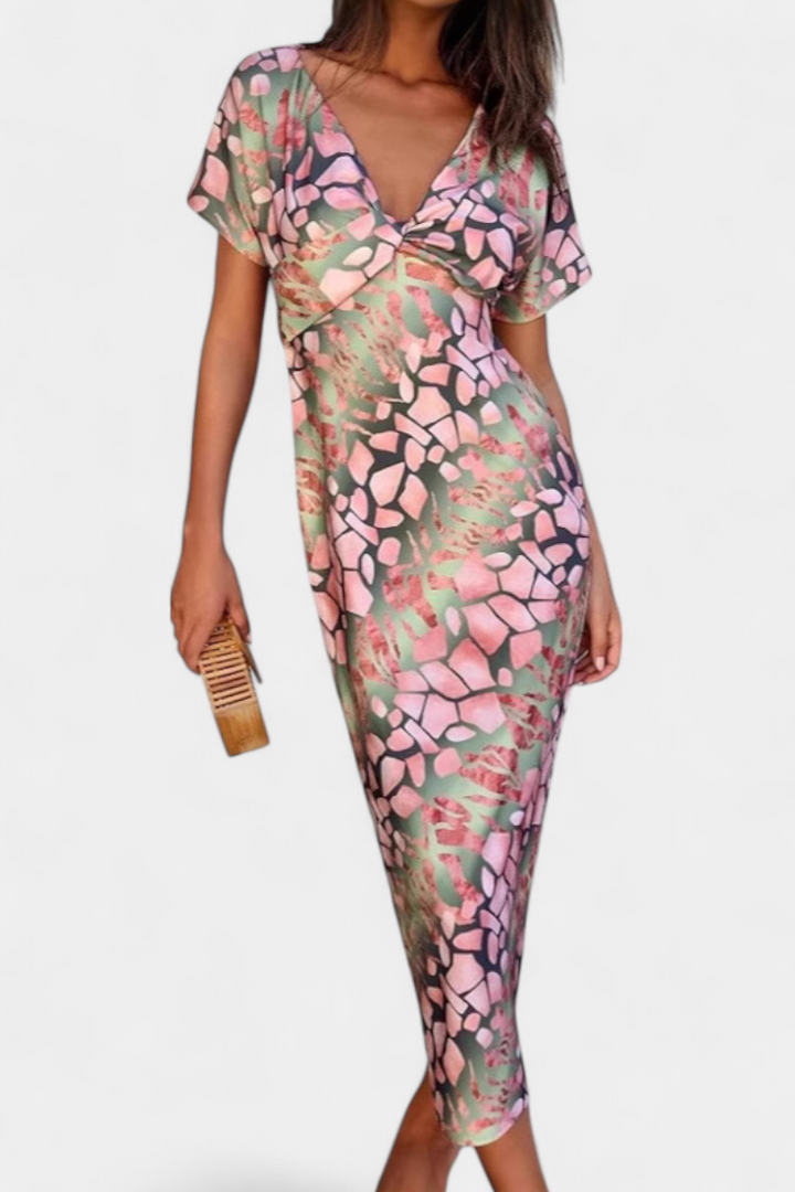 Triana Dress with Abstract Print and V-Neck
