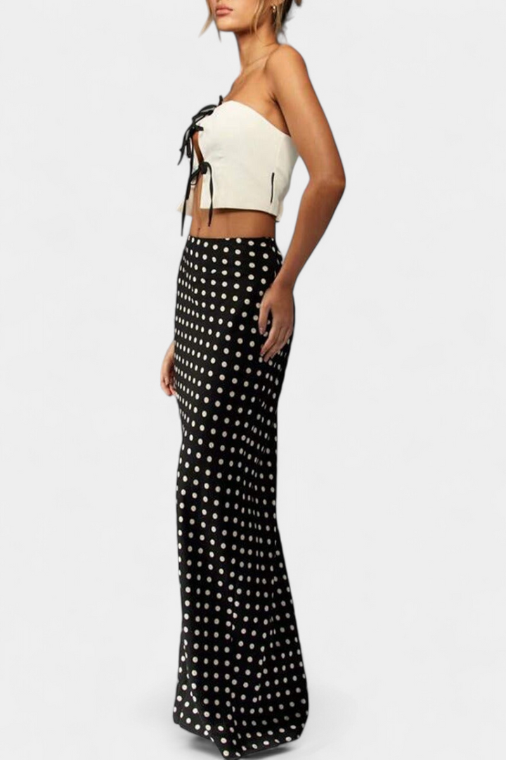 Olda Falda Larga Entallada de Viscosa con Estampado de Lunares