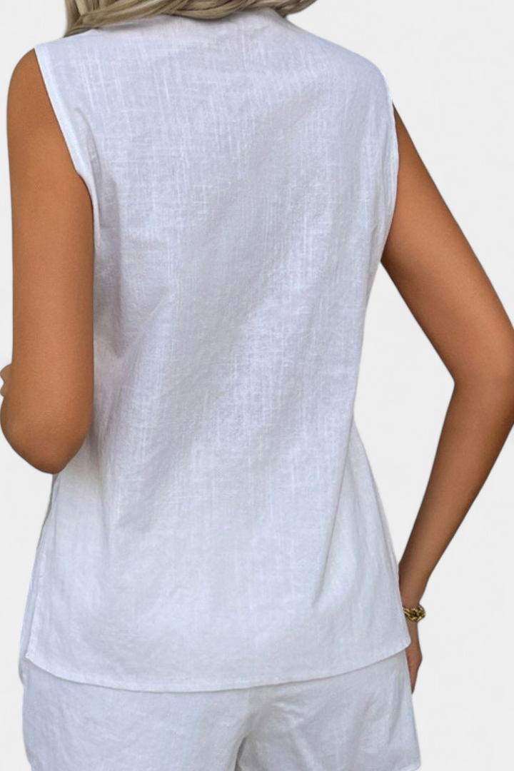 Loren Conjunto de Lino Sin Mangas de Estilo Relajado